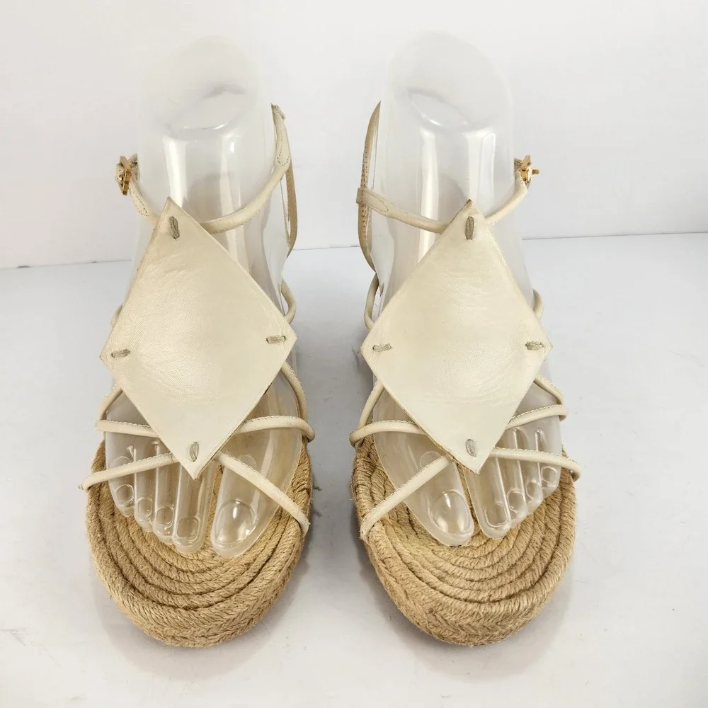 Tory Burch Women's Elegant Minimalist Straps Espadrilles Wedge Sandals Ivory 8M